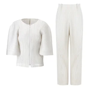 Famous Women’s Wide Sleeve Pleated Top and Cropped Pants Set – Lightweight Two-Piece Loungewear Manufacturer, Factory