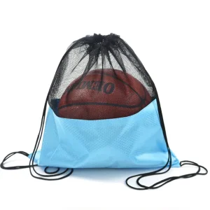 Custom Color and Logo Promotional Recycled Gift Packing Polyester and Mesh Drawstring Backpacks