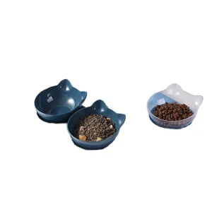 Portable Travel Dog Cat Food Feeding Bowl 15 Degree Tilted Raised Slow Feeder with Removable Elevated Plastic Shelf