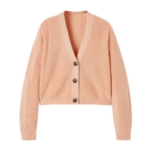 Solid Color V-Neck Cardigan Sweater for Women