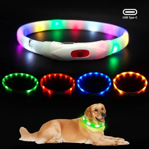 Large Medium Small Dogs USB Light Night Safety Pet Glowing Accessories Luxury Solid PVC LED Luminous Dog Collar