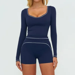 Premium Activewear Set Long Sleeve Compression Top &amp; Shorts, Naked Sensation