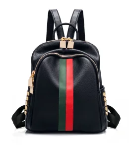 BSCI Bag Wholesaler Manufacturer, RPET PU Vegan Leather Daypack Leisure Double Shoulder Backpack with Stripe and Studs