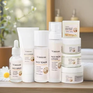 Private Label 8pcs/set Face Rice Skin Care Set Whitening Hydrating Anti Wrinkle Organic Cosmetics Beauty Facial Skincare Kit