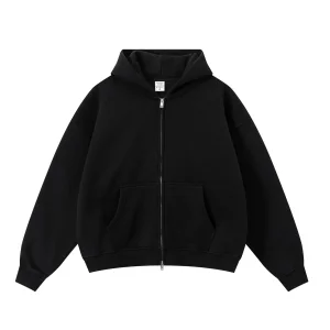 Vintage Hoodie Men's 100% Cotton Heavyweight Streetwear Oversized Double-ended Zipper Hoodie Blank Drop Shoulder Hoodie for Men
