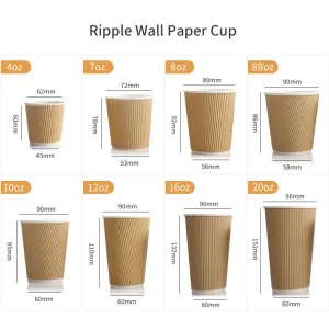 8oz Disposable Corrugated Paper Cups with PE Coated Paper Lids Ripple Wall Cup Flexo Printing