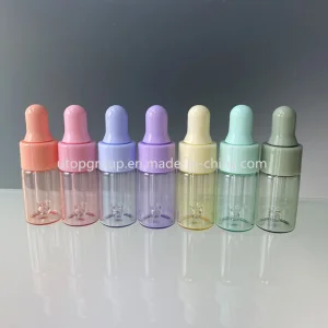 1ml Macaron Colored Plastic Head Glass Oil Bottle 2ml Essence Dispenser Bottle 3ml 5ml Trial Sample Travel Dropper