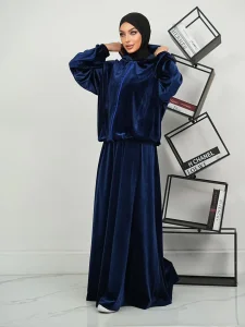 Mexizo New Collection Islamic Fashion Two Piece Set Muslim Women Elegant Long Sleeve Top Skirt Abaya Style Spring Autumn