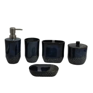 Discount Deep Sea Blue Honeycomb Pattern Ceramic Bathroom 5-Piece Set Manufacturers, Factory