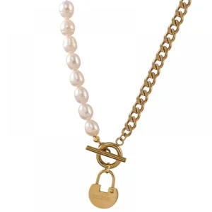 Stainless Steel Non-Fading Baroque Natural Pearl Necklace