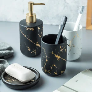 Bath Set Luxury Marble Pattern Tooth Mug Lotion Dispenser Soap Dish