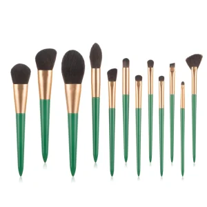 2020 Conjunto de Pincéis de Maquiagem Profissional Personalizado de Atacado em Taklon Sintético Premium Verde com Etiqueta Privada 12PCS
