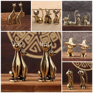 Guangdong Wholesale Customized Retro Personalized Vintage Plated Metal Solid Brass Alloy Wizard Kitten Couple Magic Cats Home Decor Crafts for Souvenir Gift