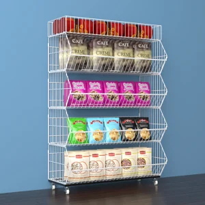 China Factory 5 Tier Wire Basket Stand Display Rack Stainless Steel Standing Basket