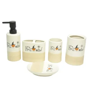 Custom Halloween Witch Pumpkin Beige Gradient Stoneware Bathroom Set