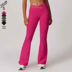 Leggings de Yoga Femininas com Cintura em V para Atacado, Levantamento de Quadril em Pêssego, Calças Largas para Fitness