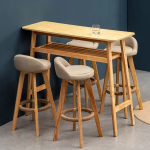 Nordic Antique Nail Leather Luxury Swivel Kitchen Home Wood Wooden Modern Cheap High Stool Bar Chair