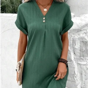 Women's Summer V-neck Casual Button Dress