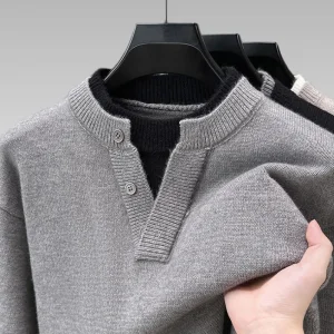 Men's Fake Two-Piece Half-Open Collar Button Sweater