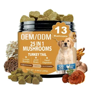 Mushroom Chews For Dogs Turkey Tail Mushroom OEM/ODM Gut, Skin, Joint, Immune Health- Dog Lumps & Bumps - 13 Organic Mushrooms