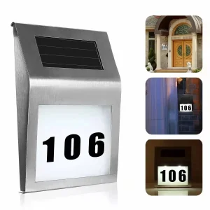 New Stainless Steel 2LED Solar Powered Doorplate Number Outdoor Billboard Wall Light House Apartment Door Plate Lamp