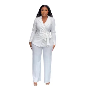 Women's Plus Size One-Set Formal Office Costume Suit Solid Knitting Fabric Top Clothing