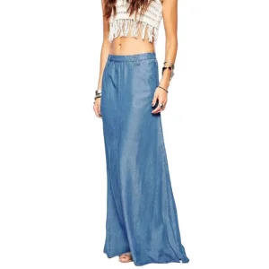 Plus Size Long A-Line Casual Denim Skirts