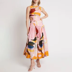 Vestido Largo Adelgazante de Cintura Primavera Nuevo Diseño Sin Mangas Sensación Hueca Vestidos Plisados para Mujeres