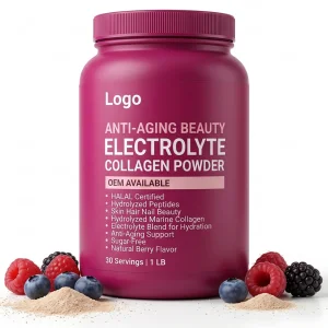 Halal Private Label Custom Electrolyte Collagen Powder Skin Hair Nail Beauty Anti Aging Sugar Free Berry Flavor Top Supplement