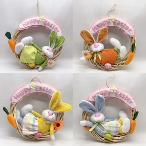 Wholesale Colorful Easter Bunny Wreaths with Rattan