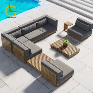 Premium Teak Wood Outdoor Sofa Set Weather Resistant Garden Lounge Furniture For Patio Courtyard Hotel Park