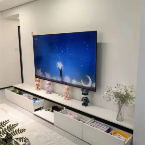 طاولة تلفزيون حديثة رخيصة باللون الأبيض اللامع مع إضاءة LED لأثاث غرفة المعيشة