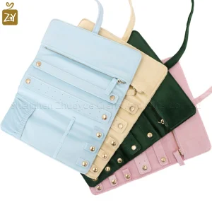 Premium Exquisite Velvet Jewelry Organizer Soft Roll-Up Cosmetic Bag With Metal Zipper Promotional Tote Bags With Custom Logo