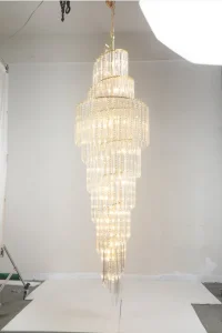 Luxury Eelegant Decorative Lighting Spiral Gold Sliver Crystal Chandelier for Long Staircase High Ceiling Villa Duplex Loft Pendant Lamp