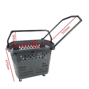 Supermarket Shopping Basket with Wheels and Handle Rolling Shopping Basket