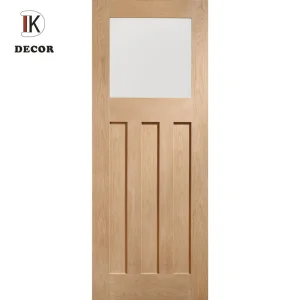 Unfinished Solid Wood Frame Internal Oak Door with Frosted Glass for Bathroom