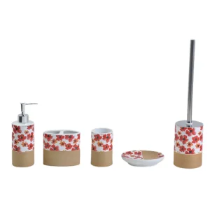 Wholesale Vintage Red Floral & Beige Ribbed Ceramic Bathroom Accessory Set Factory, Exporters