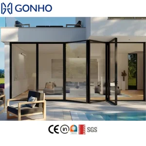 Modern Home Main Entrance Security Entry Front Doors Aluminum Patio Bi-Folding Metallic Aluminum Glass Pivot Door Foldable