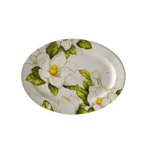 Buy Fresh Magnolia Flower Printed Oval Ceramic Platter Exporter, Companies