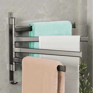 4-Arm Organizador de baño de aluminio montado en la pared con toallero giratorio