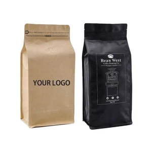 Customized Bag 12 Oz Kraft Paper Square Bottom Coffee Bag Valve Tin Tie Coffee Paper Bags With Your Own Logo