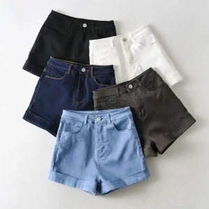 Calças Jeans Femininas de Verão de Cintura Alta com Strass
