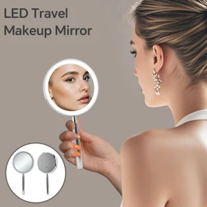 Support OEM ODM Customization Travel Makeup Mirror Portable 3x LED Lights Metal Single Sides Handheld Compact Pocket Mirror