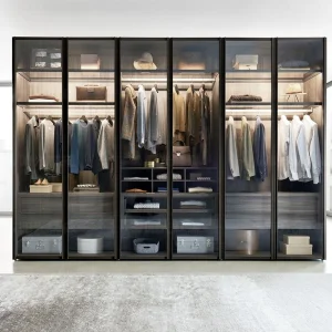 Cbmmart Modern Sliding Home Furniture Bedroom Closet Glass Door Metal Wooden Wardrobe