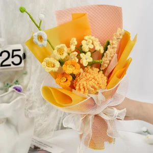 Hand-Crocheted Carnation, Baby's Breath, and Lily of The Valley Mixed Bouquet