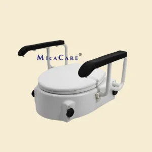 Height Adjustable Raised Toilet Seat with Rollover Handrail and Lid