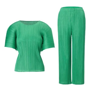 OEM Women's Pleated Two-Piece Set – Short-Sleeve Top and Wide-Leg Pants Product, Products