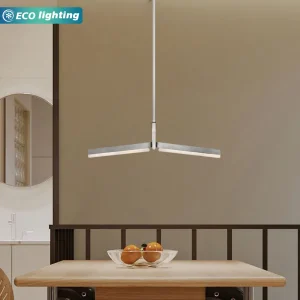 Minimalist Single-Tier V-Shaped Silver Linear LED Pendant Chandelier, Modern Hanging Lamp for Dining Table