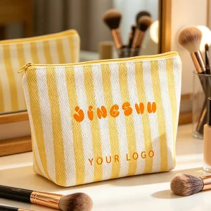 Custom Striped Canvas Makeup Bag
