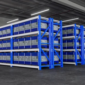 Shibang Factory Customized Garage Steel Shelves Storage Rack 4 Tier Metal Boltless Storage Stacking Racks & Shelves Rack Shelf